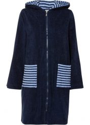 Szlafrok z frotte z bawełny organicznej. Niebieskie szlafroki damskie bonprix, bez wzorów, z bawełny. Za 122.99 zł.