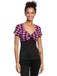 Pussy Deluxe Koszulka w kolorze czarno-różowym rozmiar: XL. Czarne bluzki damskie Pussy Deluxe, xl, bez wzorów, bez kołnierzyka, bez ramiączek. Za 79.03 zł.