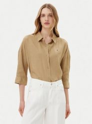 Tommy Hilfiger Koszula WW0WW46169 Beżowy Loose Fit. Brązowe koszule damskie Tommy Hilfiger, bez wzorów, ze lnu, bez kołnierzyka, bez ramiączek. Za 309.99 zł.
