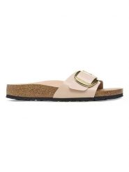 Birkenstock Skórzane klapki "Madrid" w kolorze beżowym rozmiar: 36. Brązowe klapki damskie Birkenstock, bez wzorów, z otwartym noskiem, bez obcasa, bez zapięcia. Za 426.06 zł.