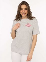 Zwillingsherz Koszulka "Feel Good Club" w kolorze szarym rozmiar: S/M. Szare bluzki damskie Zwillingsherz, m, bez wzorów, z bawełny, bez kołnierzyka, bez ramiączek. Za 82.99 zł.