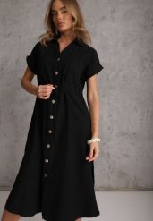 Czarna Koszulowa Sukienka z Wiskozą i Bawełną Ściągana w Talii Corralure. Czarne sukienki damskie Renee, bez wzorów, z bawełny, casualowe, bez ramiączek. Za 159.99 zł.