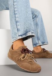 Ciemnobeżowe Sneakersy z Podwójnym Wiązaniem Xairana. Brązowe obuwie sportowe damskie Born2be, na lato, z jeansu, bez zapięcia. Za 64.99 zł.