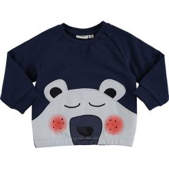 Bluza "Das" w kolorze granatowym. Niebieskie bluzy chłopięce Name it, z aplikacjami, z bawełny, z okrągłym kołnierzem. W wyprzedaży za 42.95 zł.
