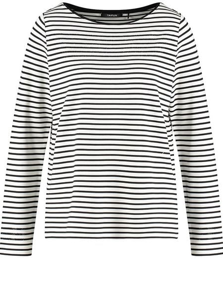 TAIFUN Koszulka w kolorze biało-czarnym rozmiar: 38. Białe koszulki damskie Taifun, bez wzorów, z bawełny, bez kołnierzyka, bez ramiączek. Za 135.49 zł.