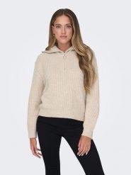 ONLY Sweter "Baker" w kolorze beżowym rozmiar: L. Brązowe swetry klasyczne damskie Only, l, ze splotem, bez kołnierzyka. Za 109.52 zł.