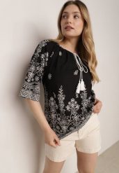 Czarna Bluzka z Wiskozy z Kwiatowym Wzorem Wiązaniem i Frędzlami Hawnalue. Czarne bluzki damskie Born2be, l, bez wzorów, z wiskozy, biznesowe, bez kołnierzyka, bez ramiączek. Za 59.99 zł.
