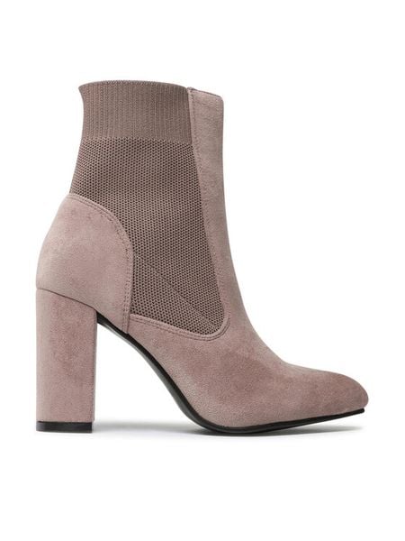 DeeZee Botki WYL2299-10 Beżowy. Brązowe botki damskie DeeZee, z materiału, bez obcasa, na słupku, bez zapięcia. Za 179.99 zł.