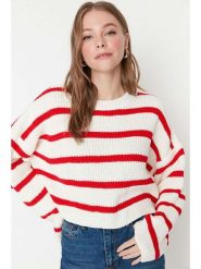 Trendyol Sweter w kolorze biało-czerwonym rozmiar: M. Białe swetry klasyczne damskie Trendyol, m, ze splotem, bez kołnierzyka. Za 122.38 zł.