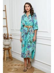 Fleur de Lin Lniana sukienka w kolorze turkusowym rozmiar: XXL. Niebieskie sukienki damskie Fleur de Lin, bez wzorów, ze lnu, bez ramiączek. Za 171.68 zł.