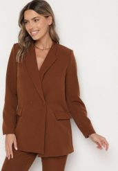 Brązowa Marynarka Dwurzędowa Mangane. Brązowe marynarki i żakiety damskie Born2be, l, bez wzorów, eleganckie. Za 129.99 zł.