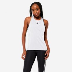 Koszulka na ramiączka treningowa fitness cardio damska ADIDAS. Bluzki damskie Adidas, xs, bez wzorów, z materiału, bez kołnierzyka, bez ramiączek. W wyprzedaży za 119.99 zł.