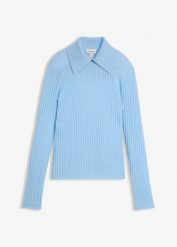Prążkowany sweter z wełny merino. Czarne swetry klasyczne damskie bonprix, na jesień, prążkowane, bez kołnierzyka. Za 189.99 zł.