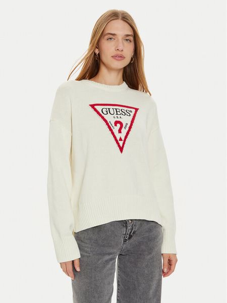 Guess Jeans Sweter W4BR12 Z3HM1 Beżowy Regular Fit. Brązowe swetry klasyczne damskie Guess Jeans, xl, z bawełny, bez kołnierzyka. Za 239.99 zł.