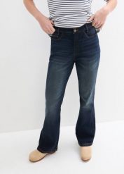 Dżinsy Bootcut high waist, wygodny pasek. Niebieskie jeansy damskie bonprix, z podwyższonym stanem. Za 139.99 zł.