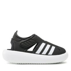 Sandały adidas. Czarne sandały damskie Adidas, bez wzorów, bez obcasa, bez zapięcia. Za 99.99 zł.
