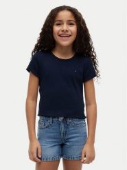 Tommy Hilfiger T-Shirt KG0KG08590 Granatowy Slim Fit. Niebieskie koszulki i t-shirty dziewczęce Tommy Hilfiger, bez wzorów, z bawełny, bez kołnierzyka, bez ramiączek. Za 109.99 zł.