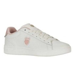Trampki Damskie Skóra Court Shield II. Białe trampki damskie K-SWISS, bez wzorów, z gumy, bez zapięcia. Za 159.00 zł.