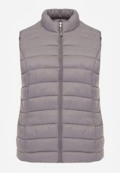 Szara Pikowana Kamizelka Przejściowa ze Stójką Edanwen. Szare kamizelki damskie Born2be, l, bez wzorów, z jeansu, z kapturem. Za 79.99 zł.
