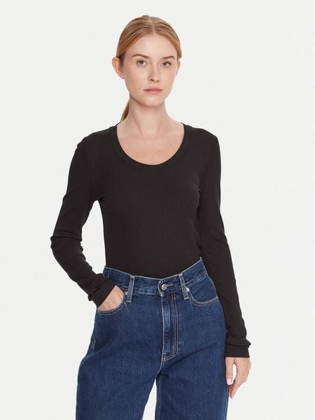 Calvin Klein Bluzka LV044D235G Czarny Slim Fit. Czarne bluzki damskie Calvin Klein, s, bez wzorów, bez kołnierzyka, bez ramiączek. Za 218.99 zł.