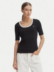 Calvin Klein Jeans T-Shirt LV047F247G Czarny Slim Fit. Czarne t-shirty damskie Calvin Klein Jeans, xs, bez wzorów, z bawełny, bez kołnierzyka. Za 249.99 zł.