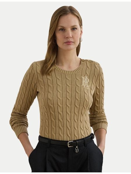 Lauren Ralph Lauren Sweter 200932223005 Beżowy Slim Fit. Brązowe swetry klasyczne damskie Lauren Ralph Lauren, xs, z bawełny, bez kołnierzyka. Za 489.99 zł.