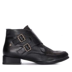 Botki Maciejka. Czarne botki damskie Maciejka, bez obcasa, na płaskiej podeszwie, bez zapięcia. Za 449.99 zł.