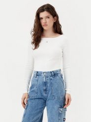 Tommy Jeans Bluzka DW0DW21350 Écru Slim Fit. Bluzki damskie Tommy Jeans, m, bez wzorów, z bawełny, bez kołnierzyka, bez ramiączek. Za 179.99 zł.