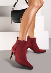 Bordowe Botki na Szpilce w Klasycznym Stylu z Elastyczną Wstawką Vittania. Czerwone botki damskie Renee, z jeansu, eleganckie, bez obcasa, na obcasie, bez zapięcia. Za 149.99 zł.