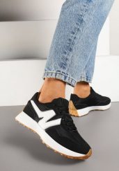 Czarne Sneakersy na Płaskiej Podeszwie z Geometryczną Wstawką Helidi. Czarne obuwie sportowe damskie Born2be, na lato, z jeansu, bez zapięcia. Za 84.99 zł.