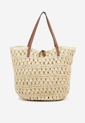 Beżowa Pleciona Torebka Shopperka w Stylu Plażowym Sepilova. Brązowe shopper bag Renee, z materiału, bez dodatków. Za 89.99 zł.