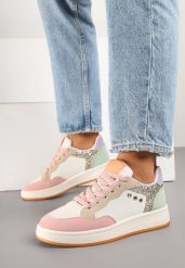 Różowo-Beżowe Sneakersy z Ozdobnymi Przeszyciami w Streetwearowym Stylu Neoniela. Czerwone obuwie sportowe damskie Born2be, z jeansu, bez zapięcia. Za 89.99 zł.