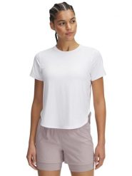 Under Armour Koszulka w kolorze białym do biegania rozmiar: L. Białe koszulki damskie Under Armour, l, bez wzorów, bez kołnierzyka, bez ramiączek. Za 131.74 zł.