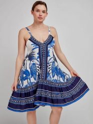 Gisela Sukienka w kolorze granatowo-białym rozmiar: XL. Niebieskie sukienki damskie gisela, bez wzorów, z wiskozy, bez ramiączek. Za 68.95 zł.