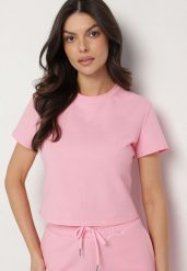 Różowy T-shirt z Bawełny o Krótkim Kroju Galarina. Czerwone t-shirty damskie Born2be, l, bez wzorów, z bawełny, bez kołnierzyka. Za 69.99 zł.