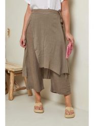 Curvy Lady Lniane spodnie w kolorze szarobrązowym rozmiar: 48/50. Brązowe spodnie materiałowe damskie Curvy Lady, bez wzorów, ze lnu. Za 122.96 zł.
