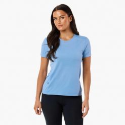 Koszulka treningowa damska Swedemount Ultra Light Tee szybkoschnąca. Niebieskie bluzki damskie SWEDEMOUNT, bez wzorów, sportowe, bez kołnierzyka, bez ramiączek. Za 129.99 zł.