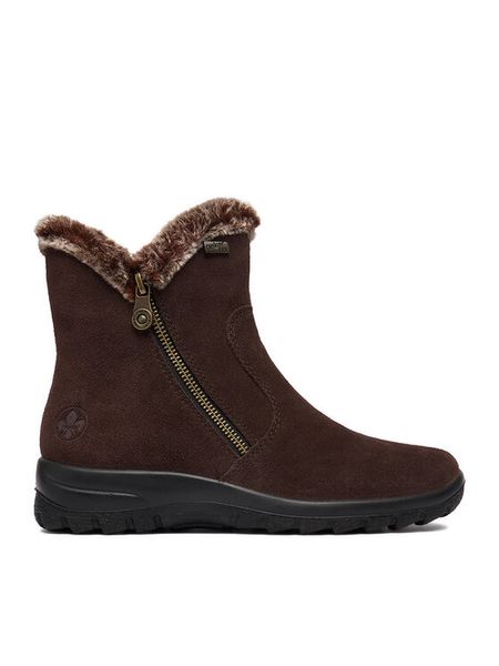 Rieker Botki CEO-L7162-25 Brązowy. Brązowe botki damskie Rieker, bez obcasa, na płaskiej podeszwie, bez zapięcia. Za 399.99 zł.