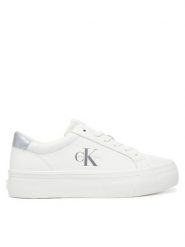 Calvin Klein Jeans Sneakersy Vulc Flatf Lth Silver Logo Tag YW0YW01877 Biały. Białe obuwie sportowe damskie Calvin Klein Jeans, z jeansu, bez zapięcia. Za 309.99 zł.