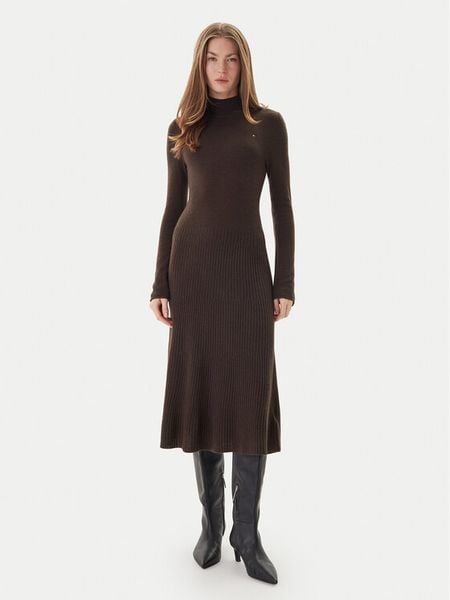 Tommy Hilfiger Sukienka dzianinowa WW0WW47303 Brązowy Regular Fit. Brązowe sukienki damskie Tommy Hilfiger, bez wzorów, z dzianiny, bez ramiączek. Za 599.99 zł.