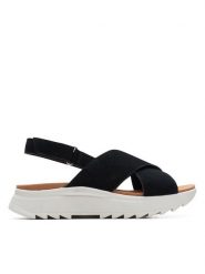Clarks Sandały DashLite Wish 26171948 Czarny. Czarne sandały damskie Clarks, bez wzorów, ze skóry, bez obcasa, na płaskiej podeszwie, bez zapięcia. Za 279.99 zł.