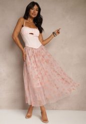 Różowa Rozkloszowana Spódnica Tiulowa Zdobiona Welurowym Printem w Kwiaty Folisena. Czerwone spódnice damskie Renee, na co dzień, l, z aplikacjami, z materiału, eleganckie, midi. Za 54.99 zł.