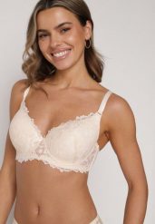 Beżowy Biustonosz z Koronką i Sercem z Cyrkonii Coratune. Brązowe biustonosze Born2be, bez wzorów, z jeansu. Za 39.99 zł.