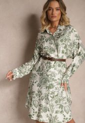 Zielona Kwiatowa Koszulowa Sukienka z Wiskozy Lisvesia. Zielone sukienki damskie Renee, bez wzorów, z materiału, eleganckie, bez ramiączek. Za 99.99 zł.