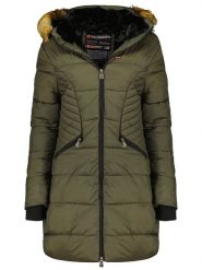 Geographical Norway Płaszcz zimowy "Abeille" w kolorze khaki rozmiar: S. Brązowe płaszcze damskie Geographical Norway, na zimę, s, bez wzorów, z puchu, bez kaptura. Za 267.92 zł.