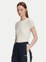 Guess T-Shirt V6YI24 K4787 Beżowy jasny Slim Fit. Brązowe t-shirty damskie Guess, s, z aplikacjami, z lyocellu, bez kołnierzyka. Za 174.99 zł.