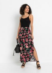 Sukienka maxi. Czarne sukienki damskie bonprix, bez wzorów, bez ramiączek. Za 117.99 zł.