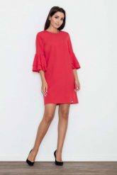 Czerwona Elegancka Sukienka z Hiszpańskim Rękawem. Czerwone sukienki damskie Figl, bez wzorów, z materiału, eleganckie, bez ramiączek. Za 269.00 zł.