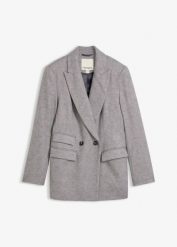 Żakiet z wełną. Szare marynarki i żakiety damskie bonprix, bez wzorów, z wełny, eleganckie. Za 359.99 zł.