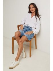 Le Monde du Lin Bluzka w kolorze białym rozmiar: 40/42. Białe bluzki damskie Le Monde du Lin, bez wzorów, z bawełny, bez kołnierzyka, bez ramiączek. Za 121.99 zł.